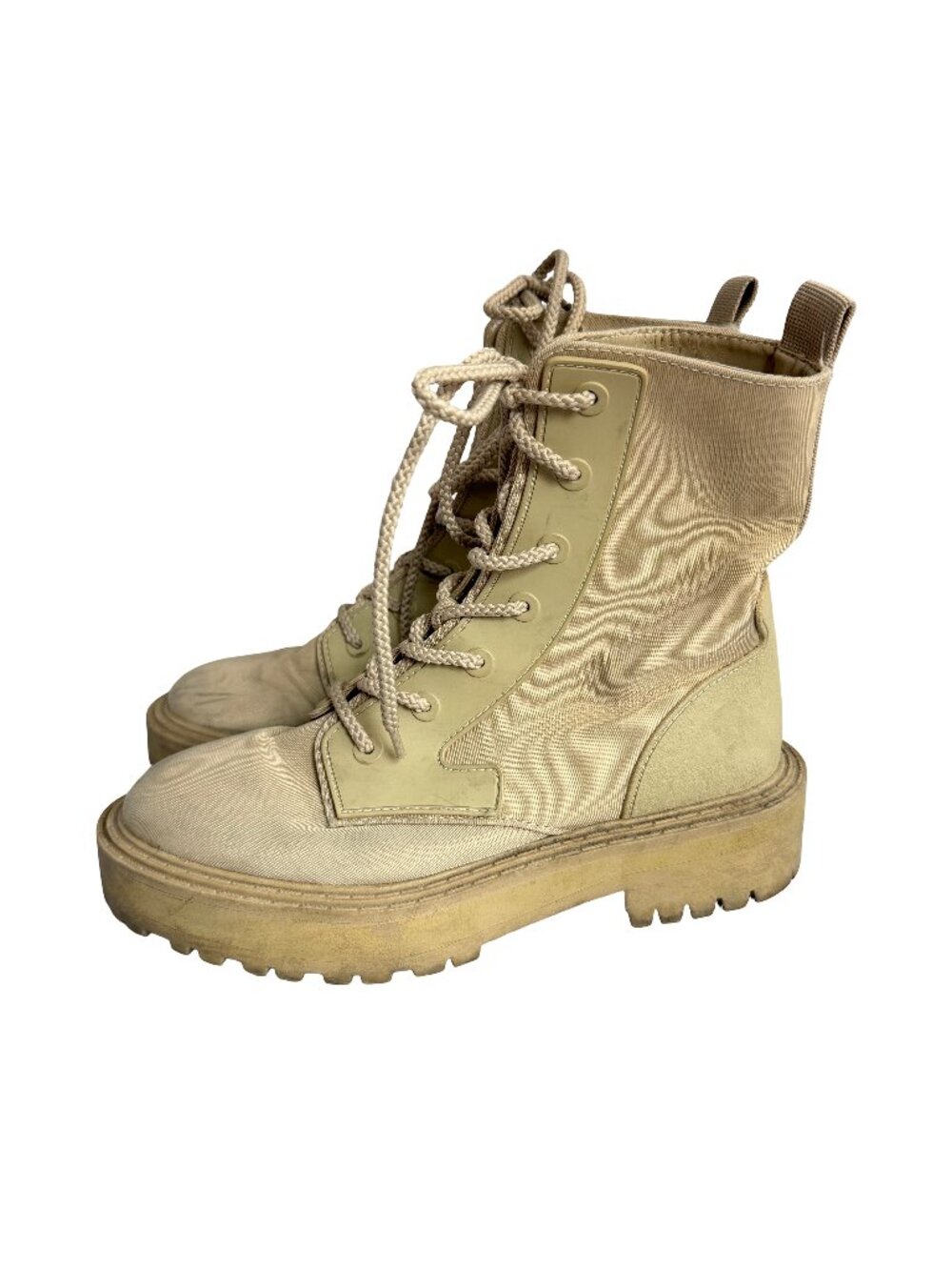 Zara Tan Canvas Lace Up Combat Boots Lug Sole Chunky Size 6.5 Women's